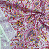 Block Print Pink Paisleys Lilac Background