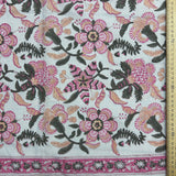 Block Print Pink Flowers White Background