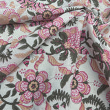 Block Print Pink Flowers White Background
