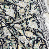 Block Print Gold Painted Flowers Black Background