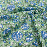 Block Print Lantern Flowers Mint Background