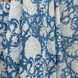 Block Print White Flowers Dusty Blue Background