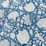 Block Print White Flowers Dusty Blue Background