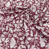 Block Print White Flowers Chestnut Background