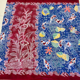 (Hand stamped Batik) Koi and dragonfly with Flower Background