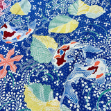 (Hand stamped Batik) Koi and dragonfly with Flower Background