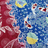 (Hand stamped Batik) Koi and dragonfly with Flower Background