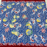 (Hand stamped Batik) Koi and dragonfly with Wave Background