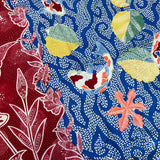 (Hand stamped Batik) Koi and dragonfly with Wave Background