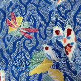 (Hand stamped Batik) Koi and dragonfly with Wave Background