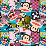 comic skull crossbones Paul Frank tricolor monkey cotton pink yellow fabric