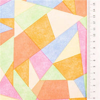 cotton fabric with pastel colourful geometrics blue orange pink green