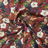 Multicolor tropical life on dark red Stof France cotton fabric