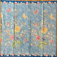(Hand-stamped batik) Butterfly Floral Dance Panel Blue