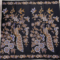 (Hand-stamped Batik) Peacock with flowers Black