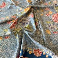 (Hand-stamped batik) Butterfly Floral Dance Panel Blue