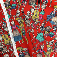 Red cotton fabric Alexander Henry USA skeleton fiesta muertos
