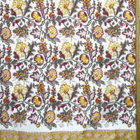 Indian Block Print Yellow Flowers Grey Leaves