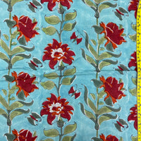 Indian Block Print Red Flowers with Butterflies